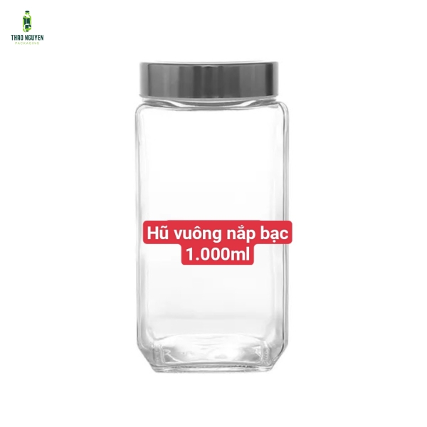 Hũ vuông nắp bạc - 1000ml